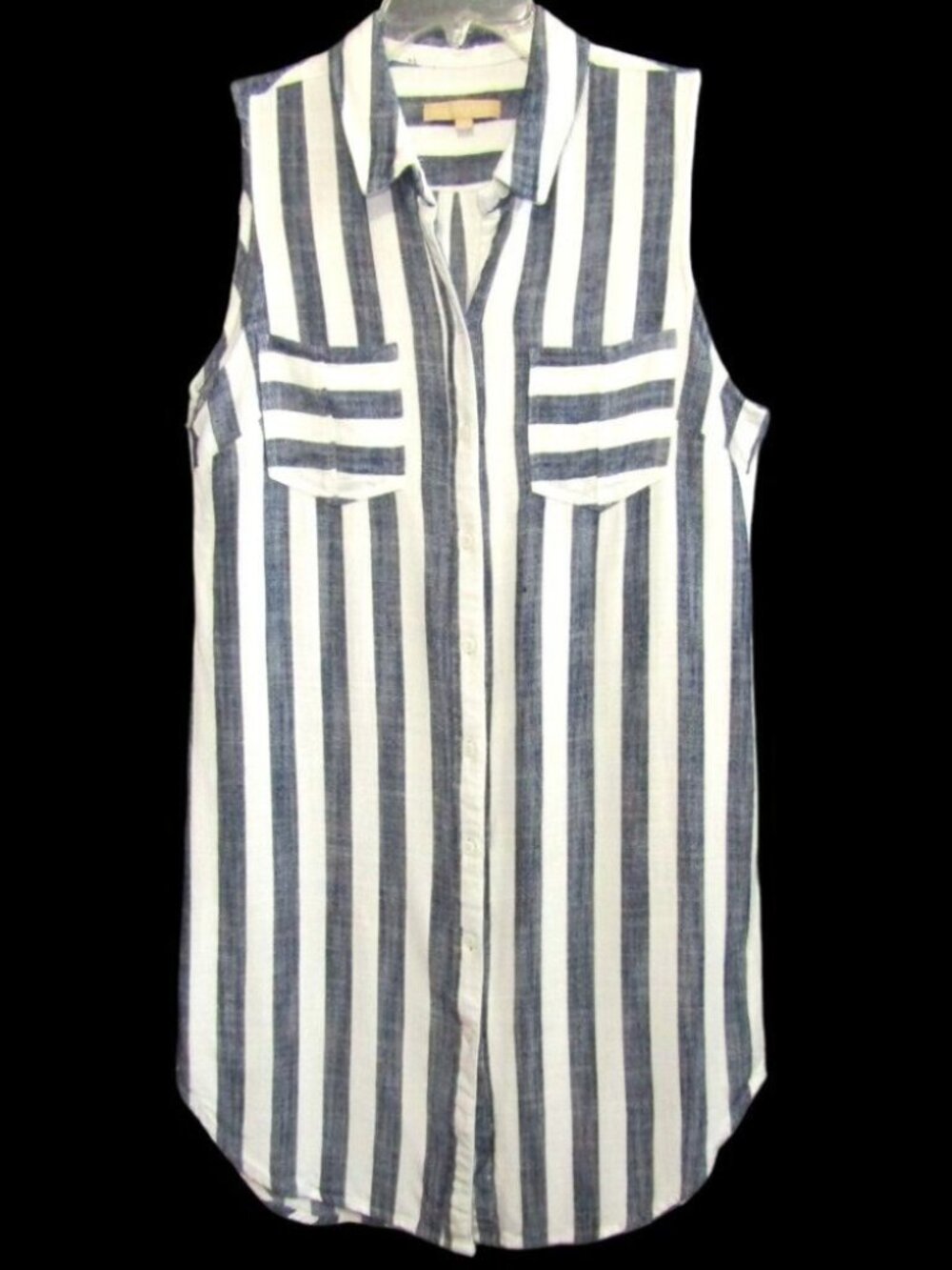 Hope & Harlow Blue White Striped Sleeveless Button Front Shirt Dress Sz 14 Women